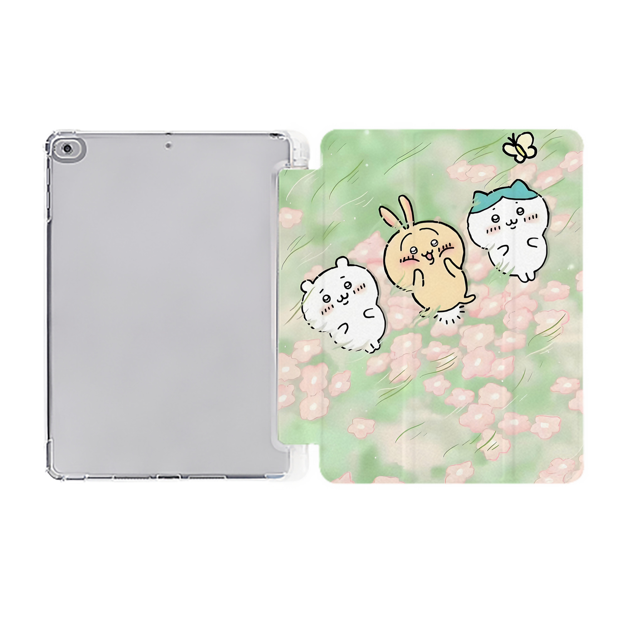 （画像用） ちいかわ Chii-kawa IPad ケース ペン収納付き 三つ折りスタンド PUレザー×シリコン 対応機種9.5/10.5/10.9インチ